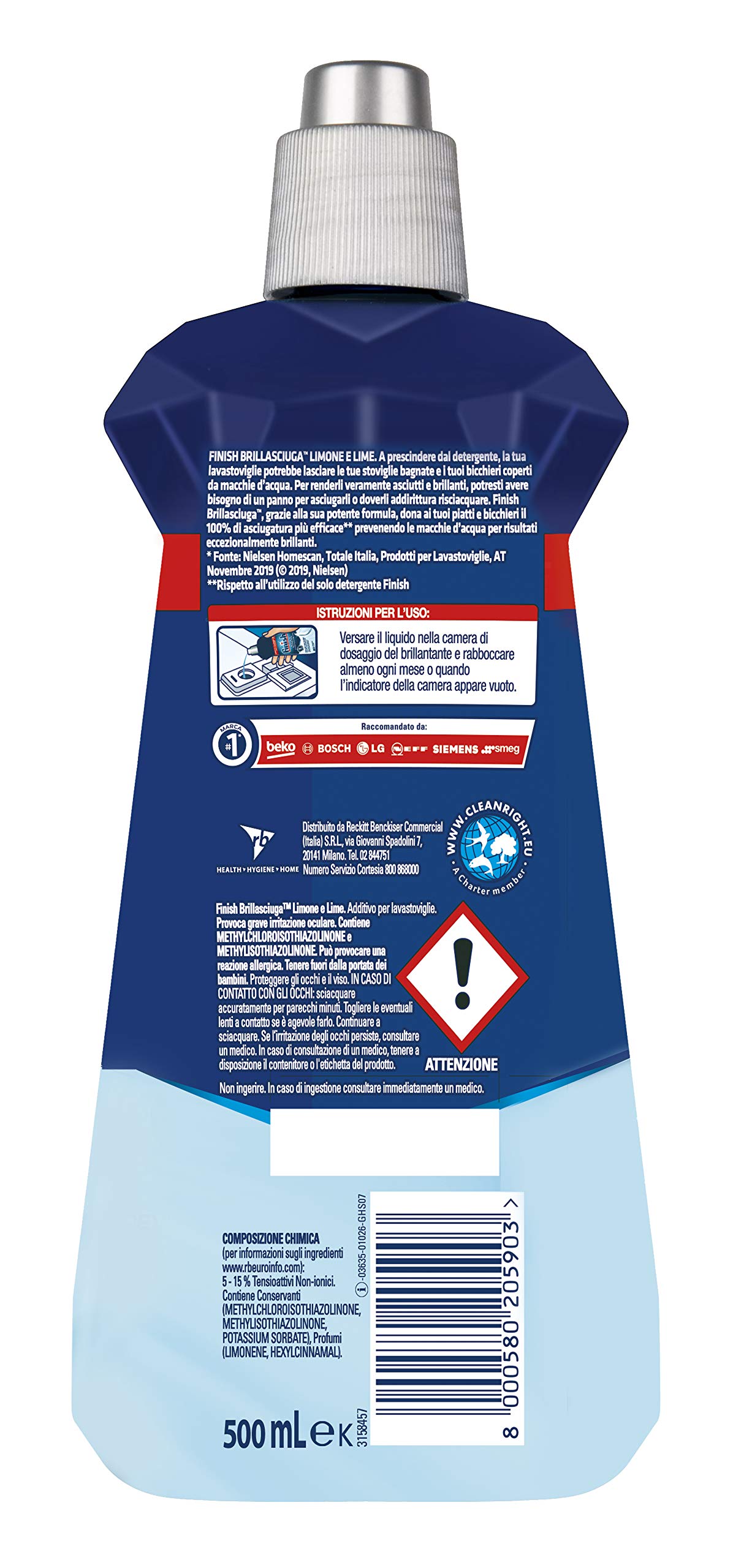 Finish Brillantante Lavastoviglie, Additivo Lavastoviglie, Lemon, 500 ml (Confezione da 2 Brillasciuga). Rimborso di 2€, ovvero sia 1€ per ogni prodotto con il bollino acquistato