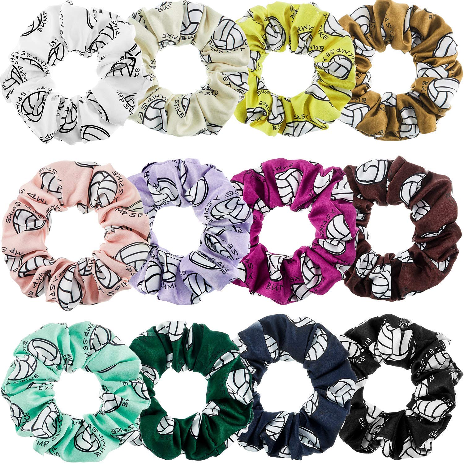 WILLBOND 12 Pieces Silk Hair Scrunchies Volleyball Sport Hair Elastic Satin Ties Bands Ponytail Holders for Players Teams Gifts Wristband Decoration