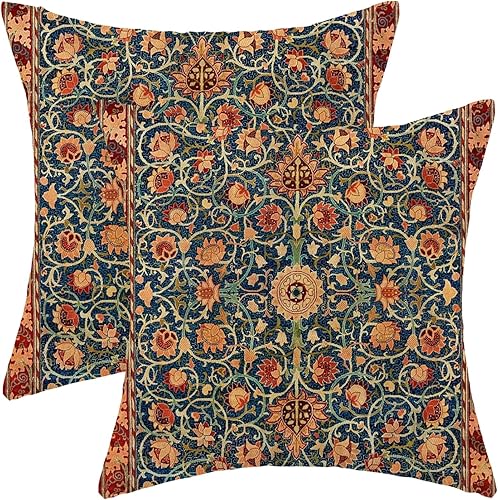 Juego de 2 fundas de almohada florales bohemias de 18 x 18 pulgadas, diseño de flores de William Morris, fundas decorativas para sofá, cama,