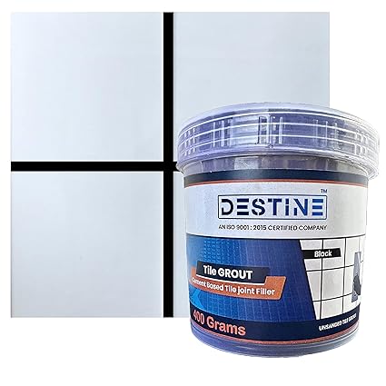 DESTINE Tile Grout (16 COLOURS) (MINI PACKS: 100 Gm, 400 Gm, 800 Gm), Waterproof, Cement Based Tile Joint Filler, Crack Filler, Tiles Gap Filler, Tile Grout (400 Grams, Black)