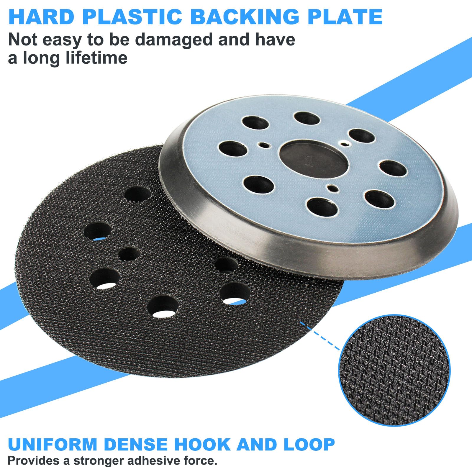 2 almohadillas orbitales de 5 pulgadas con 8 agujeros para lijadora orbital Dewalt DW421, DW422, DW423, D26450, D26451/K, D26453/K, para cable Porter 343k, 343VSK, 390K, 382 para Makita BO5022 1/K,
