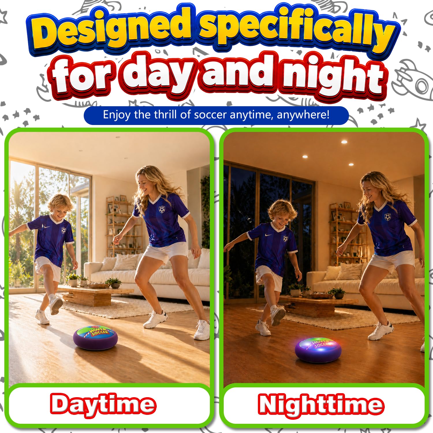 PandaHome Kinder Light Year Spielzeug, Hover Fußball mit LED, Weicher Schaumstoffpuffer, Indoor Air Power Football Spiele, Fussball Geschenke für Jungen Mädchen 3-12 Jahre