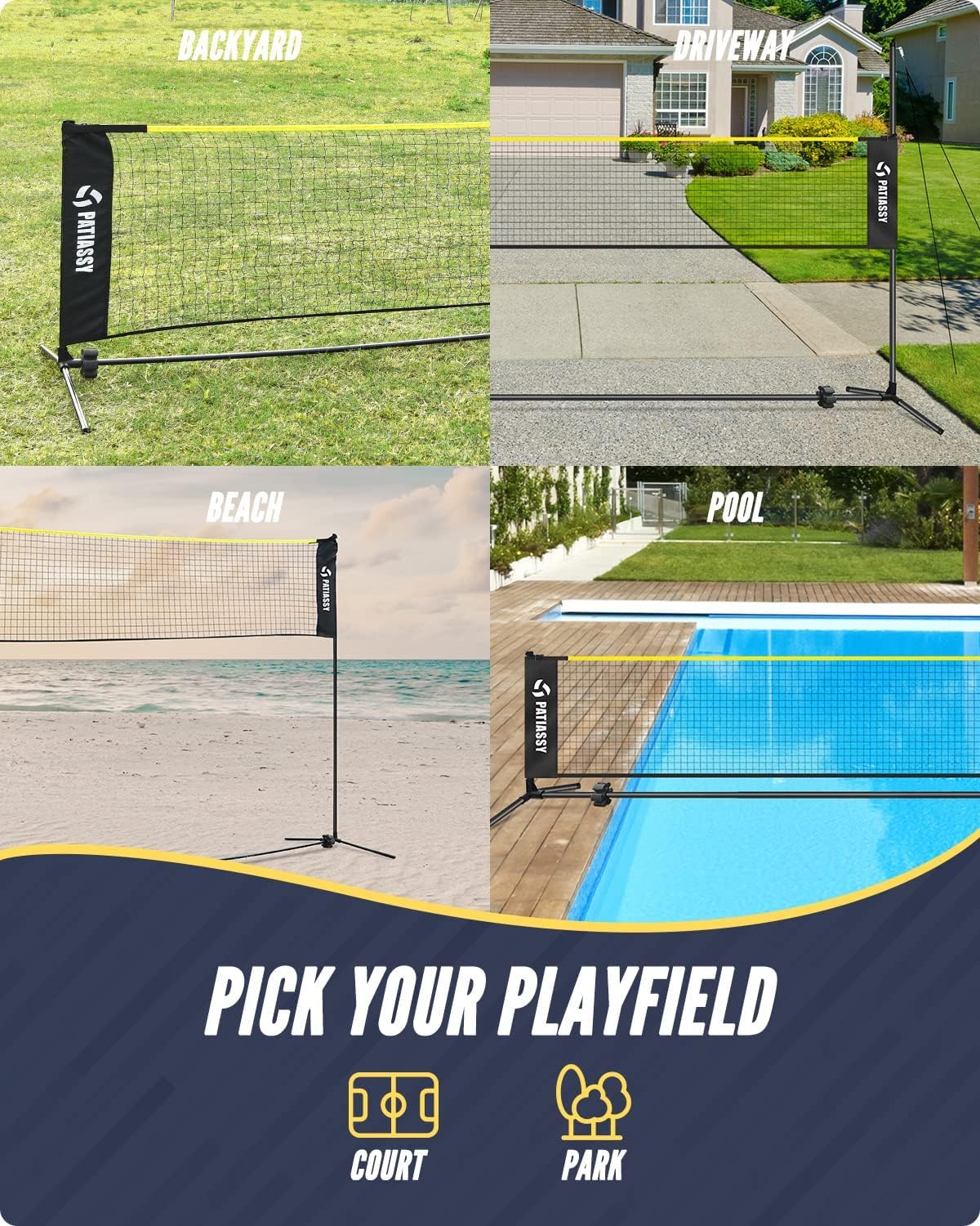 17ft Volleyballnetz Mit Stangen, Badminton Netz Set Mit 4 Badmintonschlägern 3 Gänsefederbälle 1 Volleyball Für Outdoor Höhenverstellbar