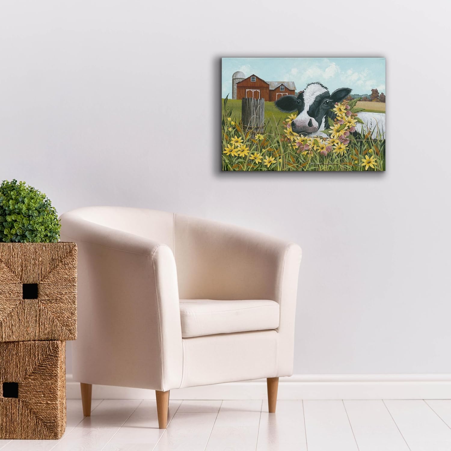 Epic Graffiti 'Cow In Field Of Yellow Flowers' by Tanya Nyp Canvas Wall Art, 26" x 18"