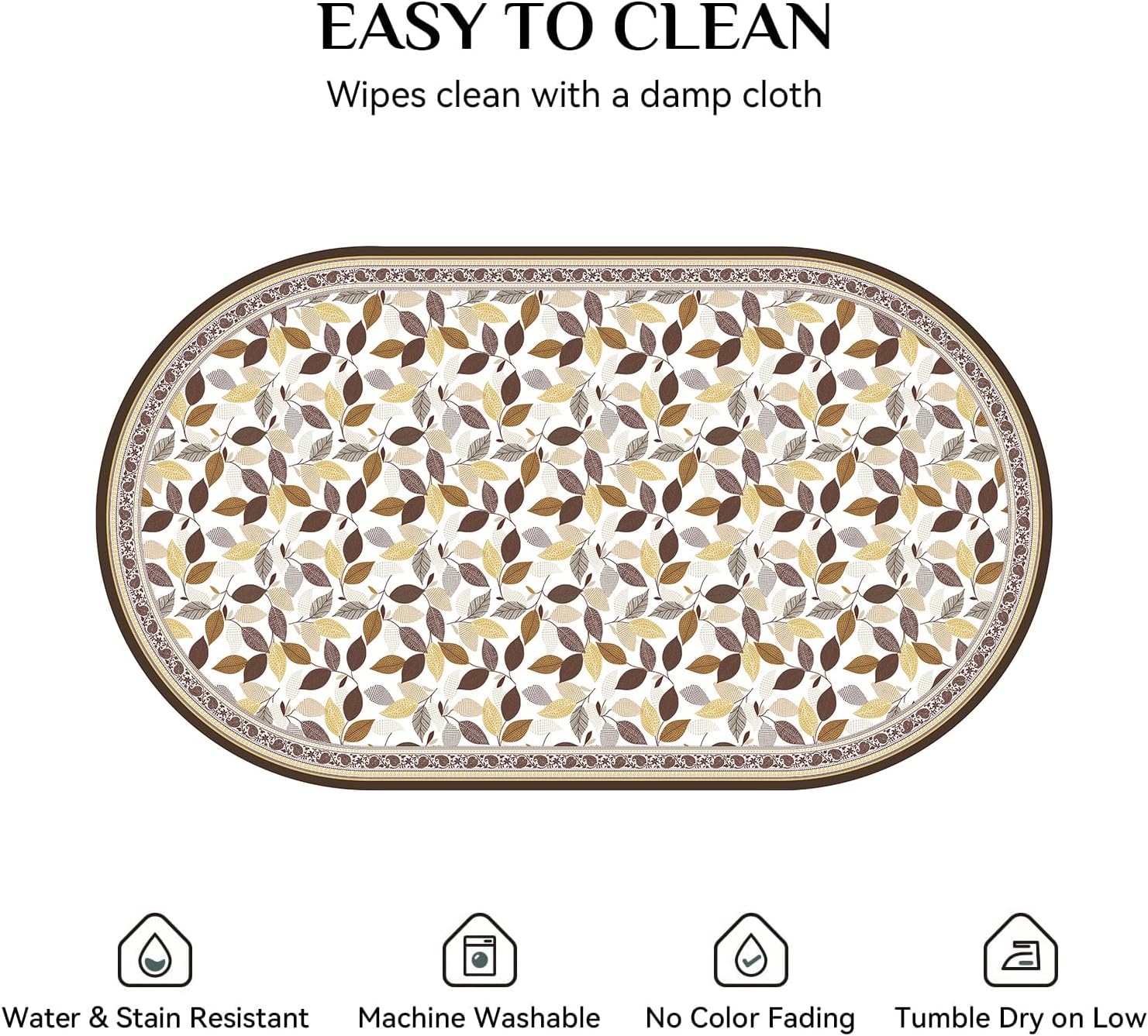 Oval Tablecloth 60 x 102 Inch, Vintage Abstract Leaves Oval Table Cloth, Washable Stain-Resistant Wrinkle-Free Oval Table Cover for Dining Party Banquet