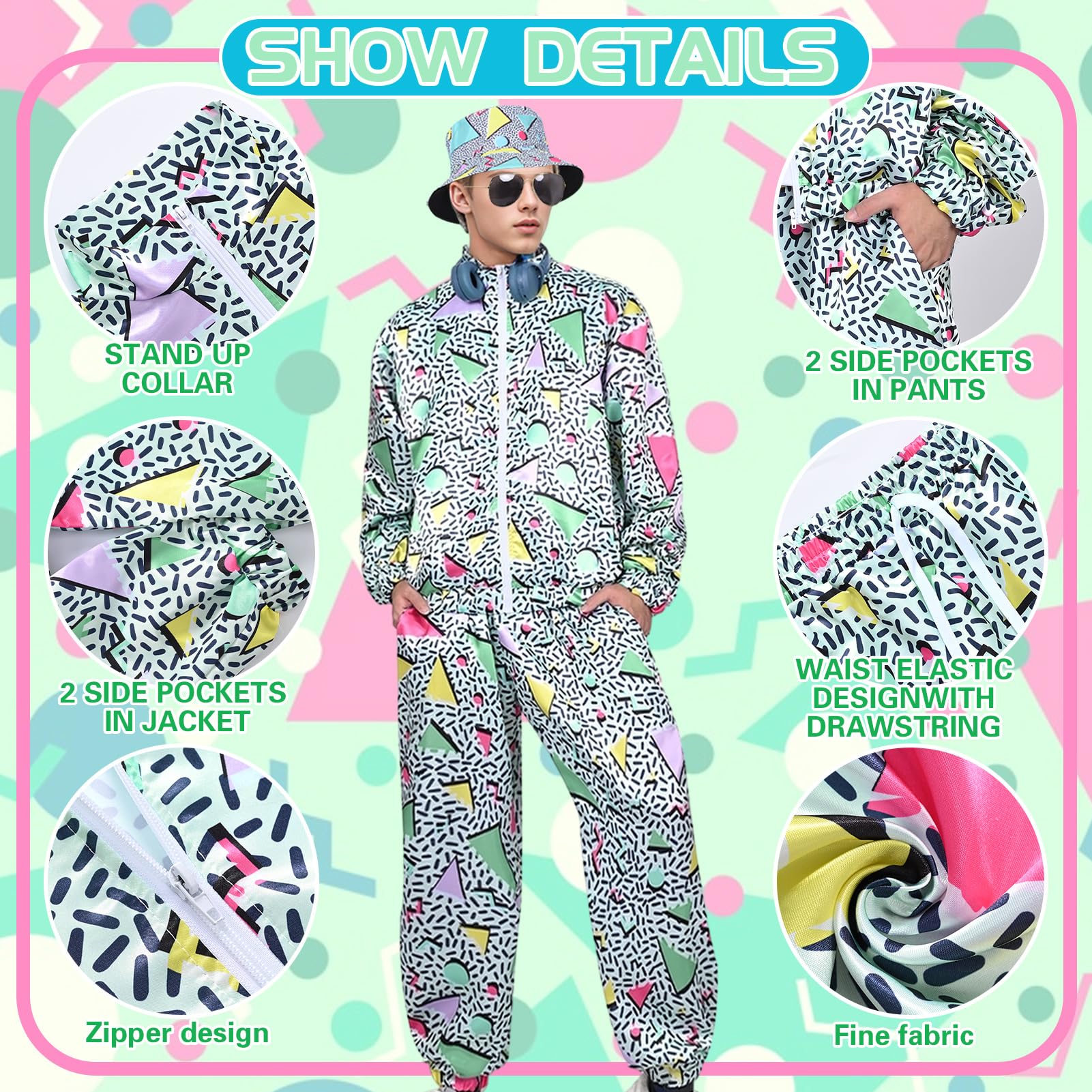 Chándal retro de los años 80 y 90 Chaqueta de Hip Hop Accesorios de Discoteca Rompevientos para Hombres y Mujeres Carnaval Fiesta de Halloween Cosplay