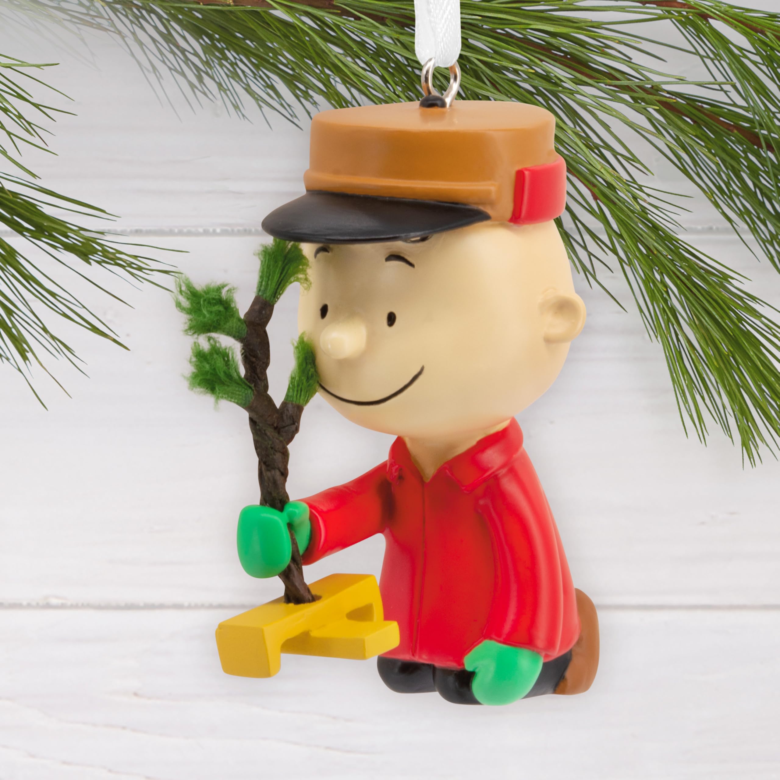 Hallmark Christmas Ornament, Peanuts Charlie Brown Kneeling with Tree Ornament, Gifts for Peanuts Fans