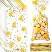 Vista 1 de Pajean 100 bolsas de dulces bohemias, hippie, boho, bolsas de golosinas, bolsas bohemias para fiesta de sol, con 100 lazos dorados para cumpleaños