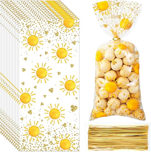 100 bolsas de dulces bohemias, hippie, boho, bolsas de golosinas, bolsas bohemias para fiesta de sol, con 100 lazos dorados para cumpleaños, boda,