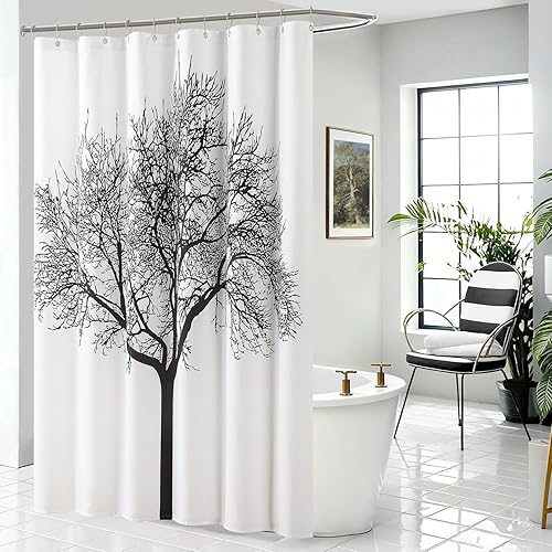 Cortina de ducha con diseño de árbol, rústico y vertical, tela cepillada suave, gruesa, impermeable, para baño, 72 pulgadas de ancho x 72 pulgadas