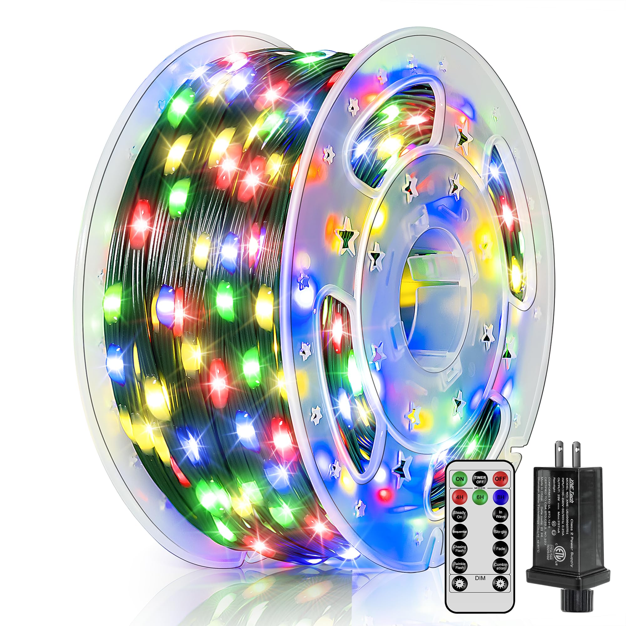 BrightChristmas 300 LED 98 FT Christmas Lights, Waterproof Outdoor String Lights with Remote and Timer, Christmas Tree Lights with 8 Modes Dimmable,