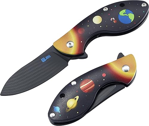 JIN Cuchillo estrellado para niños, cuchillos de juguete antiestrés, hoja opaca G10, EDC plegable, kit de bricolaje, seguro para niños, mango G10