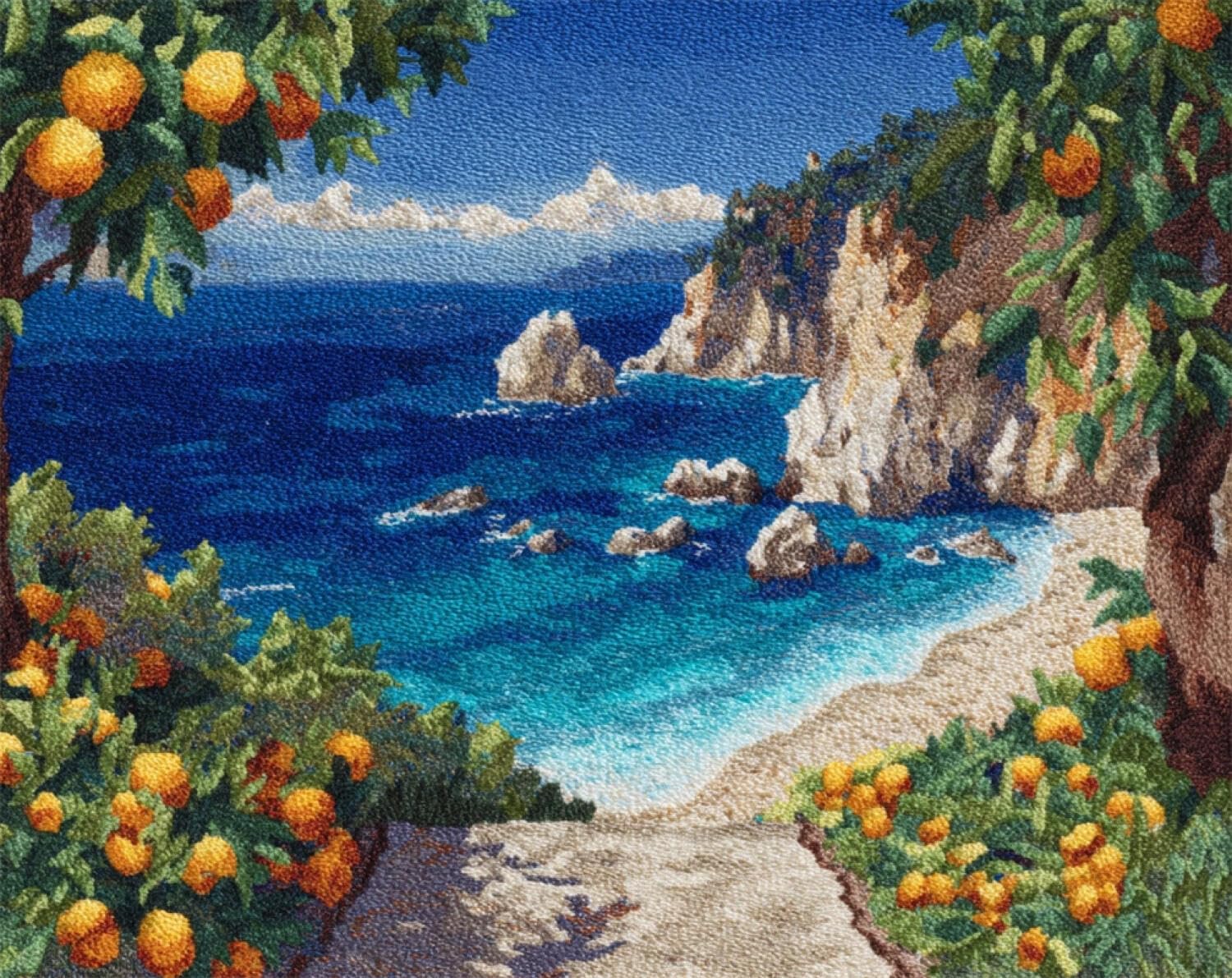 Henypt Color Diy Latch Hook Rug Kits Seaside Fruit Trees 55X75cm