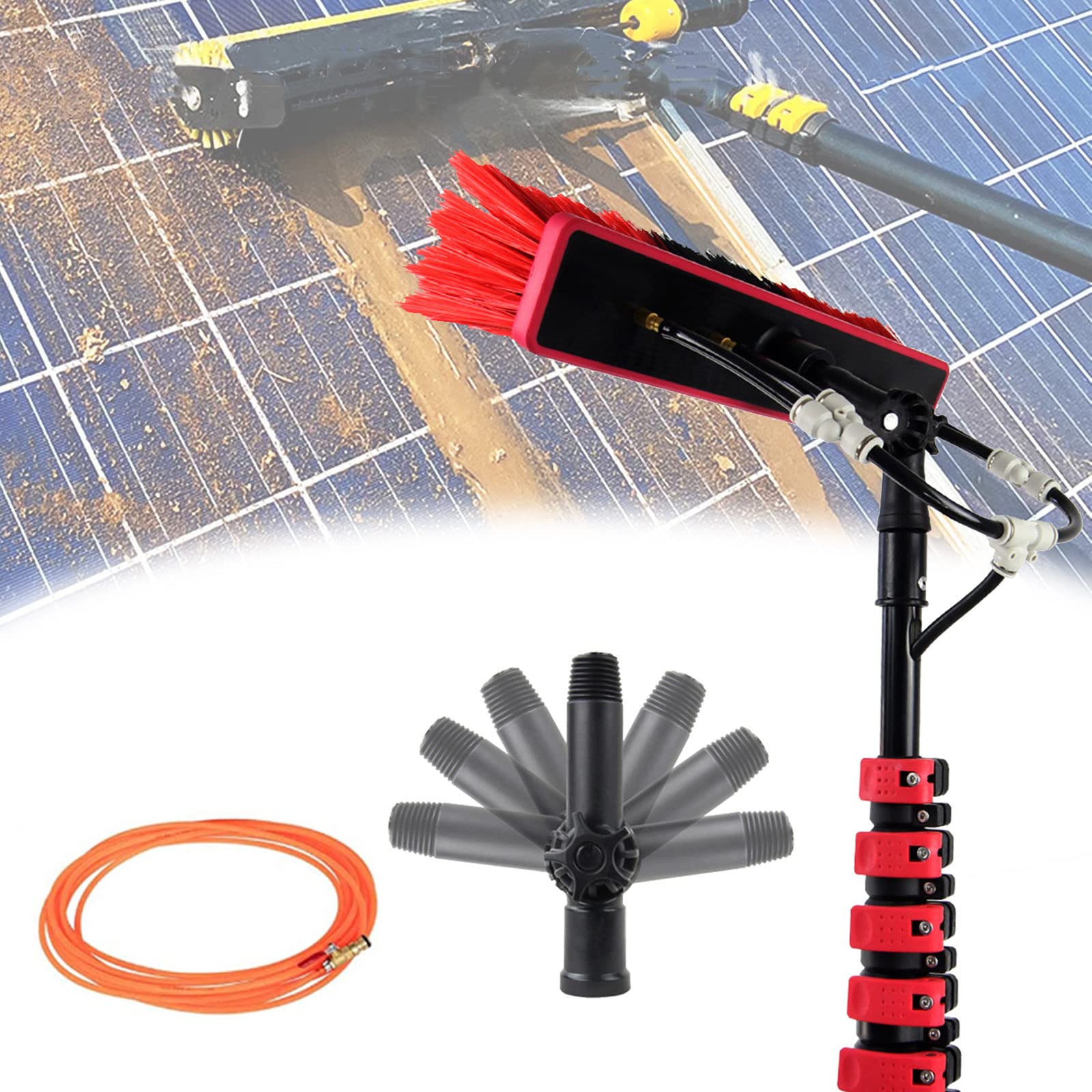 OLSKFUH Telescopic Window Cleaning Kit 4M-12M Extendable Pole Water Fed Brush For Solar Panels & Glass Efficient Window Cleaning Equipment Perfect For Home & Commercial Use,55cm Brush Head-5M/17FT