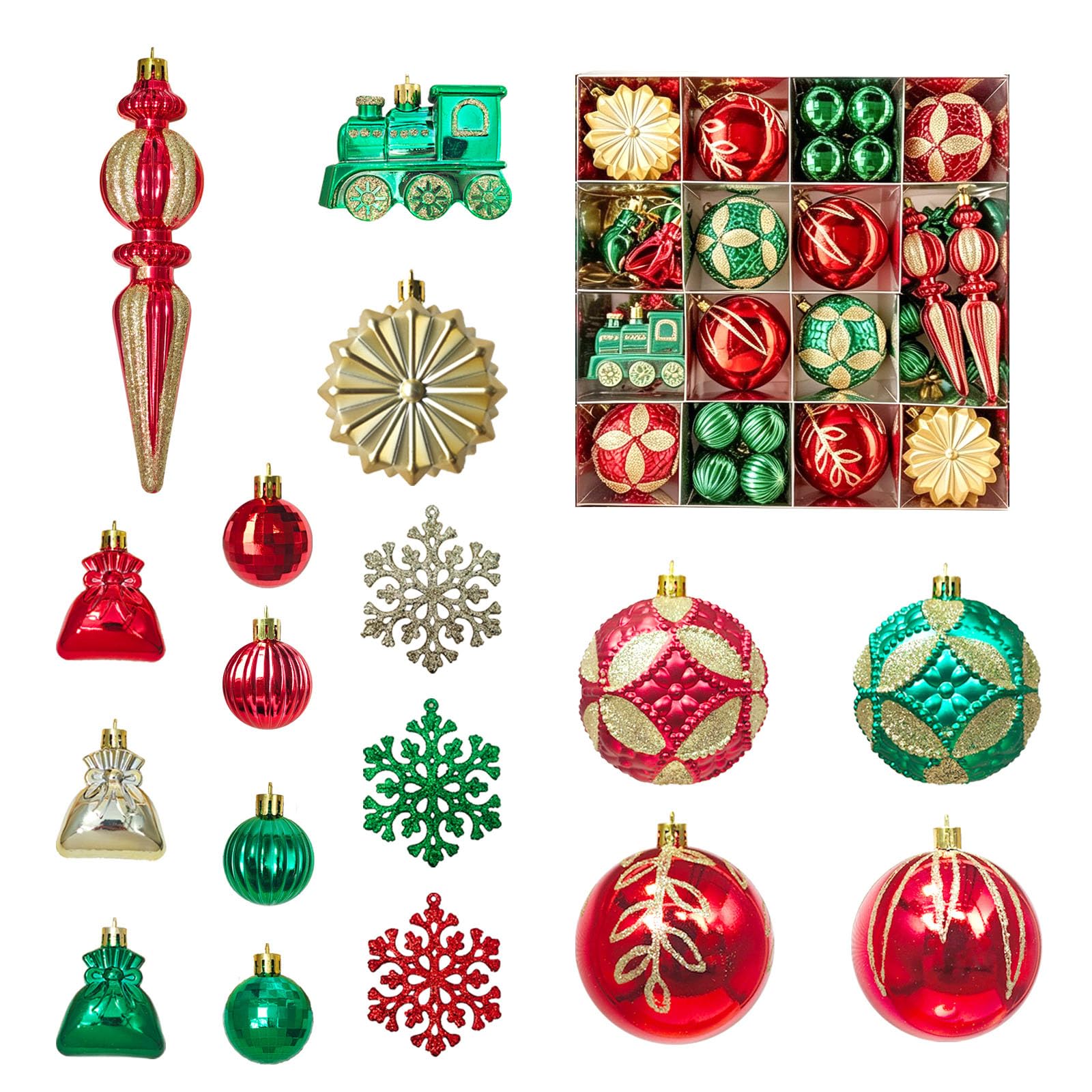 MORAINJAY 60 Pcs Red Green Christmas Baubles, Christmas Tree Decorations