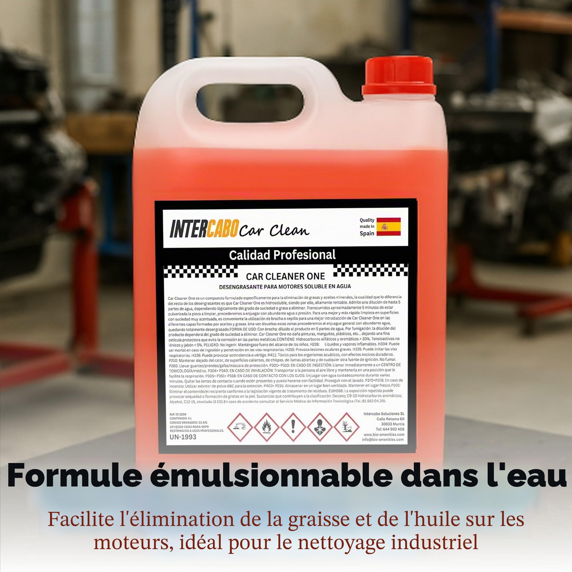 Dégraissant pour Moteurs Soluble dans l’Eau 5 L • Élimine Graisse, Huiles et Résidus • Idéal pour Entretien Mécanique et Automobile • Usage Professionnel Intensif