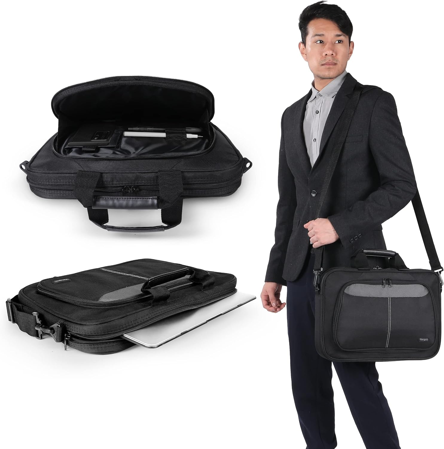 Targus Laptop Bag for 15.6" Laptops, Computer Bag Carrying Case for Devices Up To 15.6", Slim Laptop Bag for Women or Messenger Bag for Men, Notary Bag or Laptop Case, Black (TBT240US)
