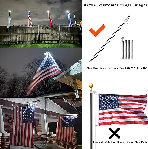 Miniatura 8 de Luz solar para mástil de bandera, luz blanca brillante de 6000 K, funciona con energía solar para mástil de bandera de 5 pies y 6 pies, luces