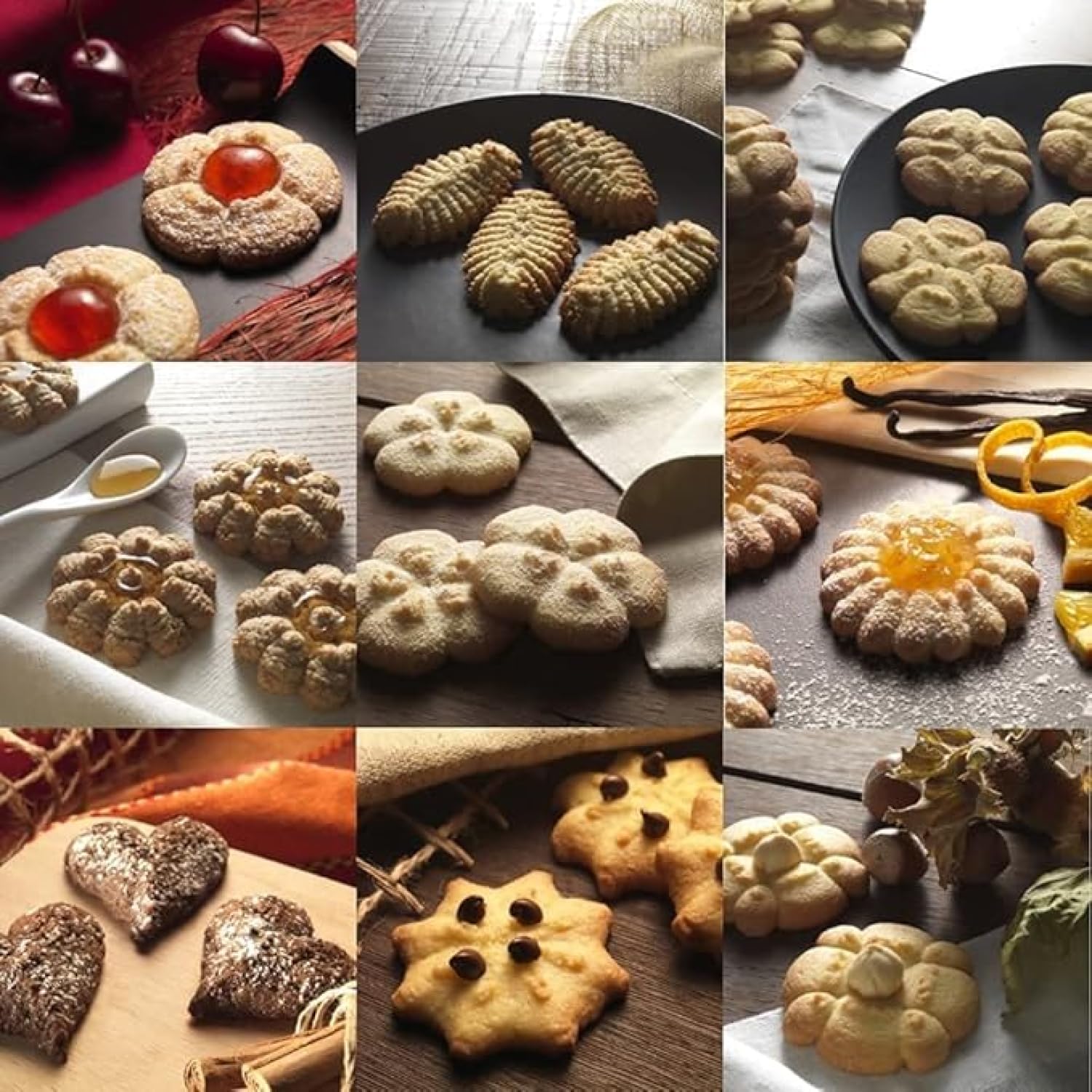 MARCATO Sparabiscotti, Macchina per Biscotti Biscuits Rossa, Alluminio Anodizzato, 20 Forme Incluse, 2 Dimensioni Possibili, 25x10x5 cm, Facile da Usare e Pulire, Linea Design, BI-DES-RSO