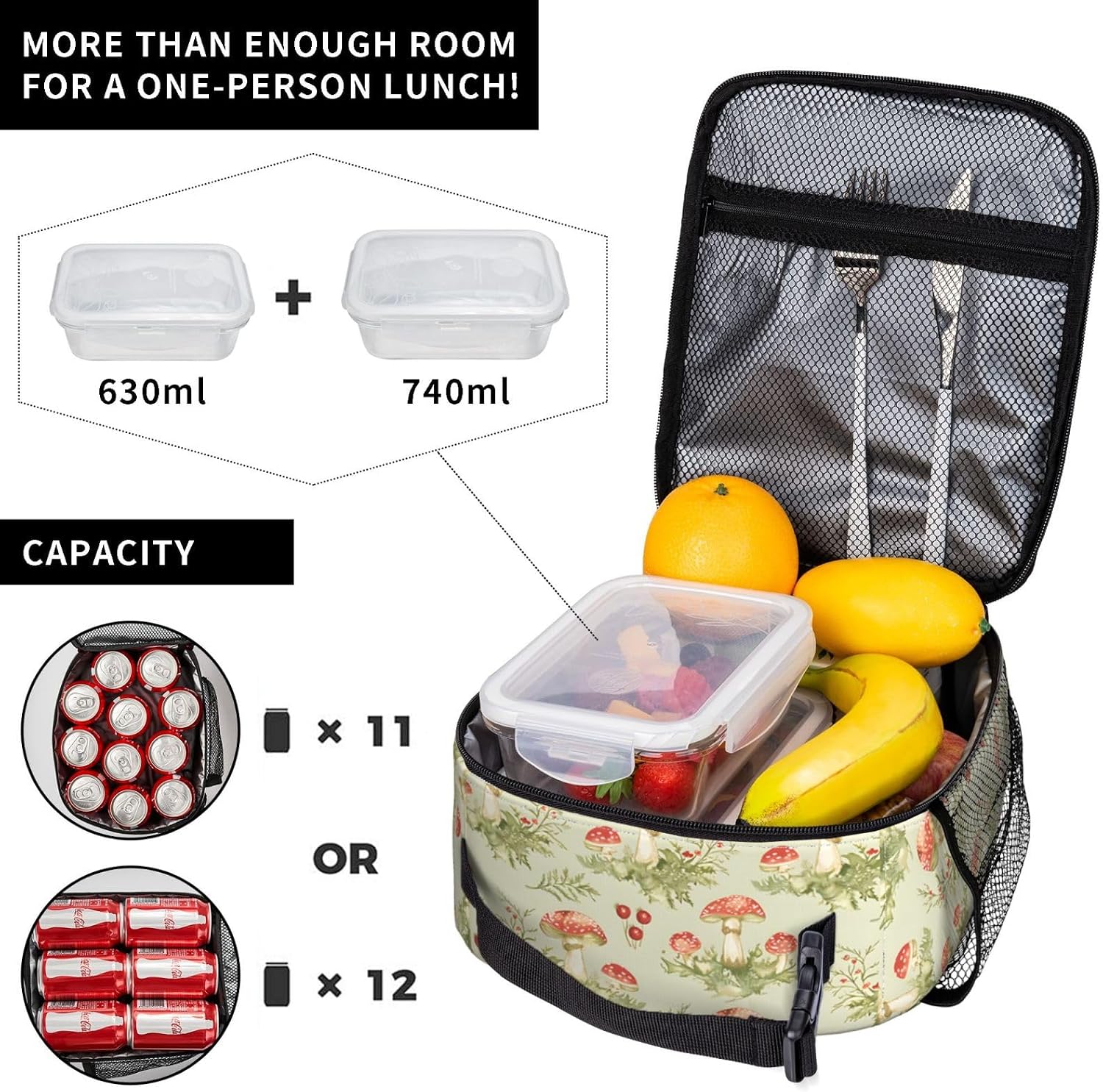 Forest Mushrooms Lunch Box for Women Men, Insulated Lunch Box, Reusable Lunch Bag for Office, Work, Picnic, Travel
