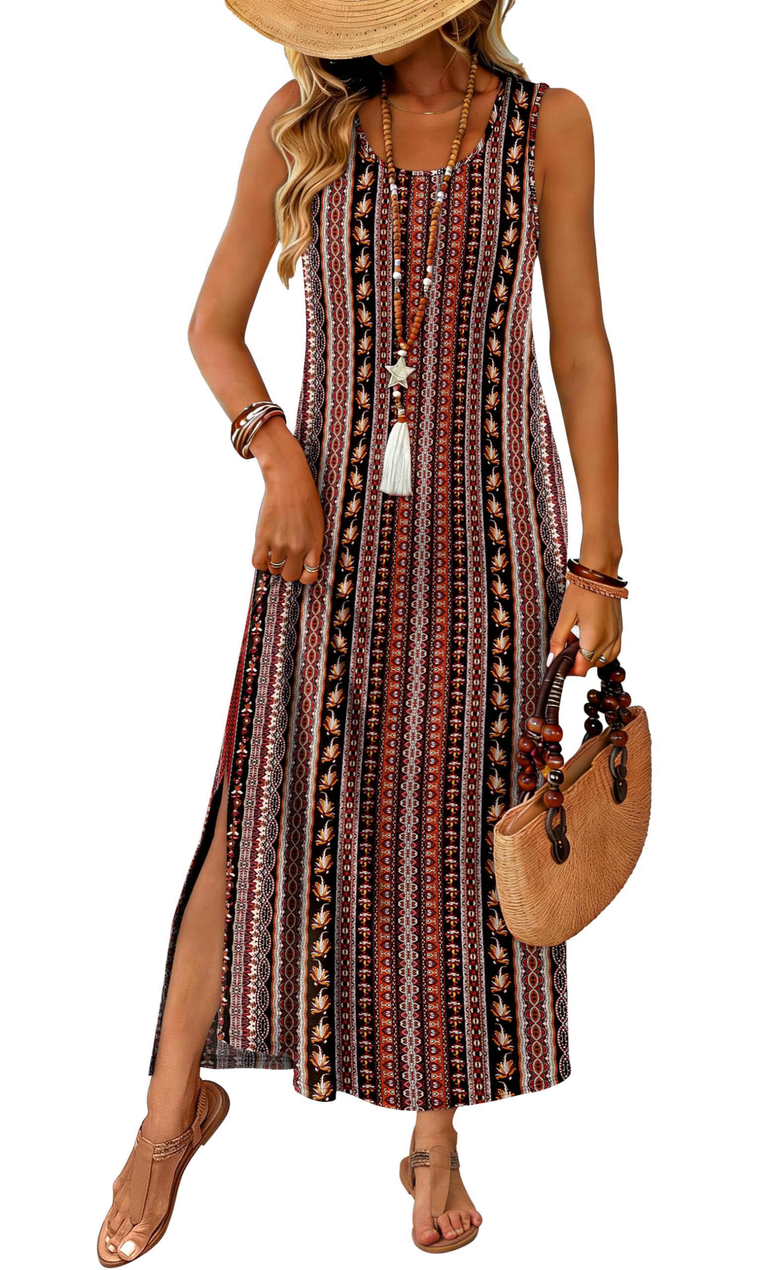 WIHOLL Maxi Dress Summer Dresses 2026 Beach Vacation Clothes Sleeveless Sundresses with Pockets Boho S-3XL