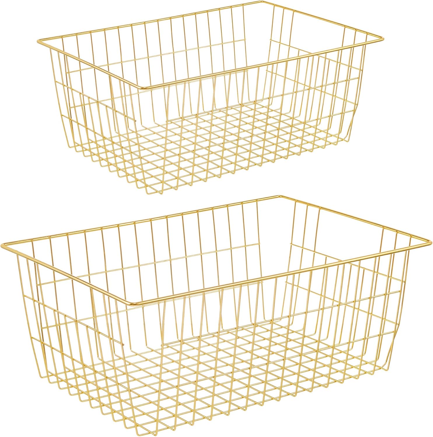 iPEGTOP Freezer Stroage Baskets, Set of 2 Farmhouse Metal