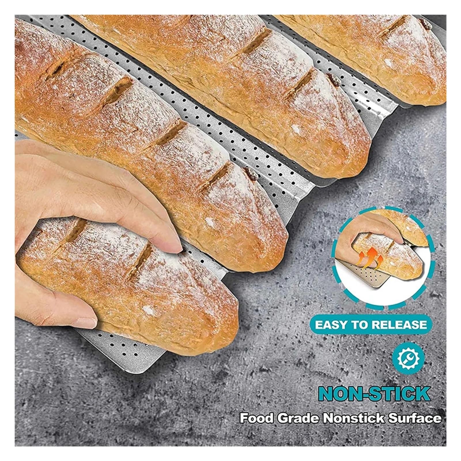 Antihaftbeschichtete, Perforierte Backform For Französisches Brot, Baguette-Pfanne Aus Kohlenstoffstahl, Französisches Brot, 4 Wellen-Laibe, Laib-Backformen