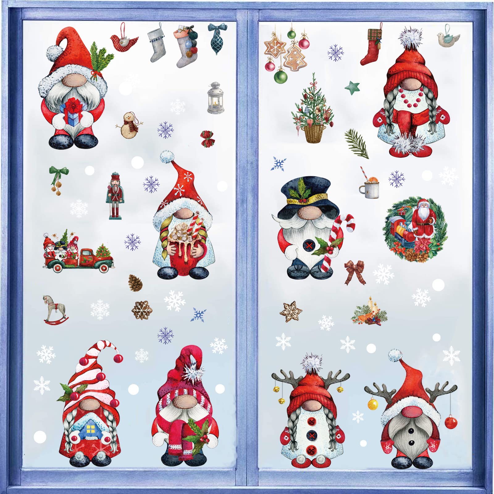 9 fogli di adesivi per finestra di Natale, adesivi per finestra in PVC a doppia faccia per Natale, riutilizzabili, autoadesivi, adesivi statici per decorazioni natalizie, 20x30cm