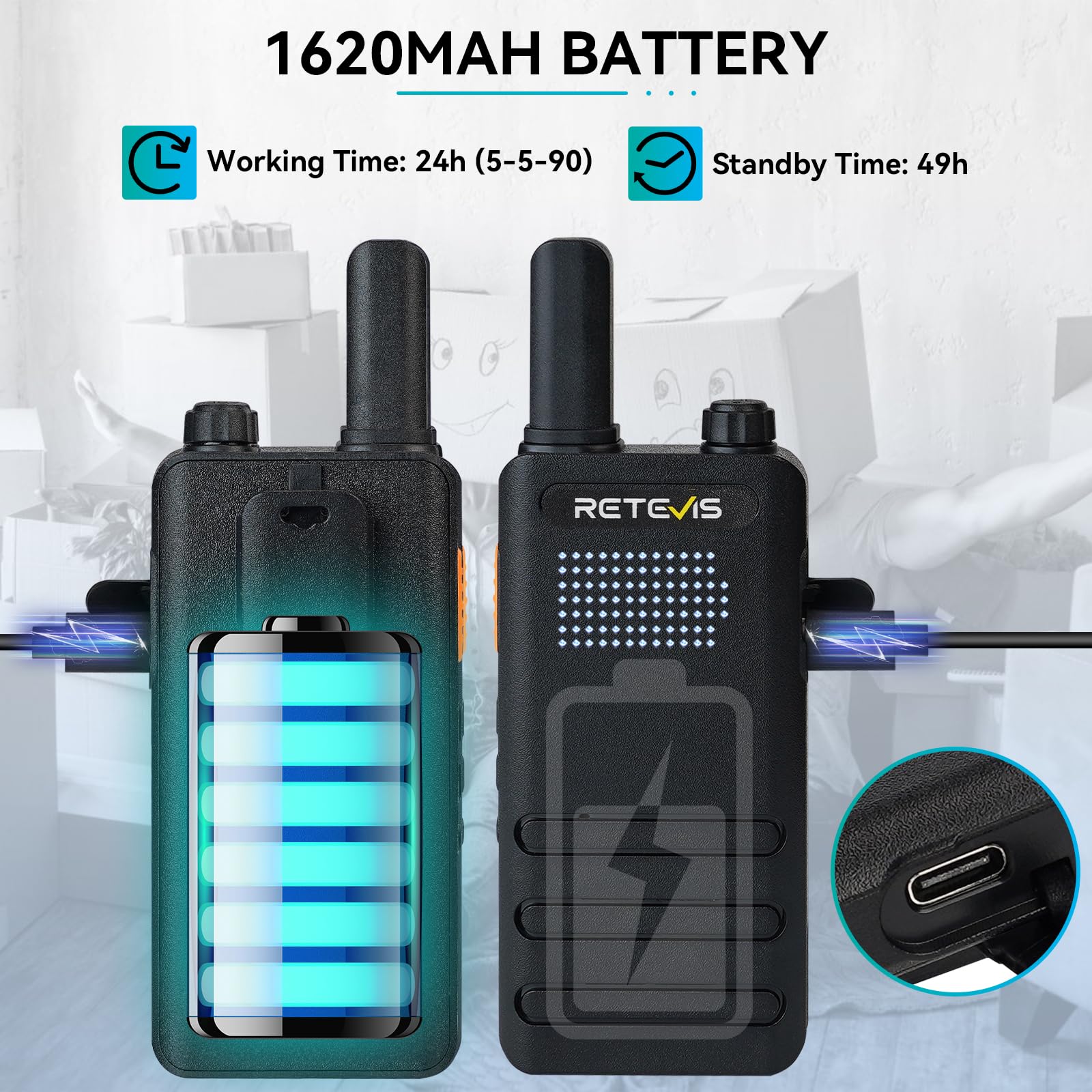 Retevis B63H Walkie Talkie, Radio Bidirezionale con Schermo, RT622P 2.0, 103 g Leggero, 1620mAh, VOX, PMR446 Walkie Talkie Professionali per Ristorante, Scuola, Famiglia, Campeggio (2 Pezzi, Nero)