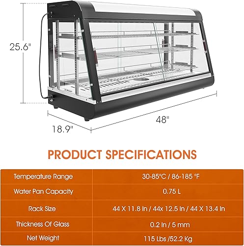 Miniatura 8 de Estuche de exhibición comercial de 48 pulgadas, calentador de pasteles de pizza de 3 niveles con calefacción 3D con iluminación LED, estantes