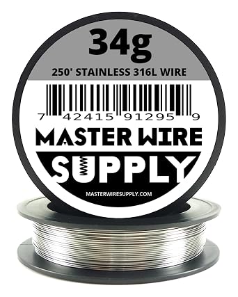 Stainless Steel 316L - 250 - 34 Gauge Wire - 250ft - 0.16mm - 0.006in - Made in USA - Master Wire Supply