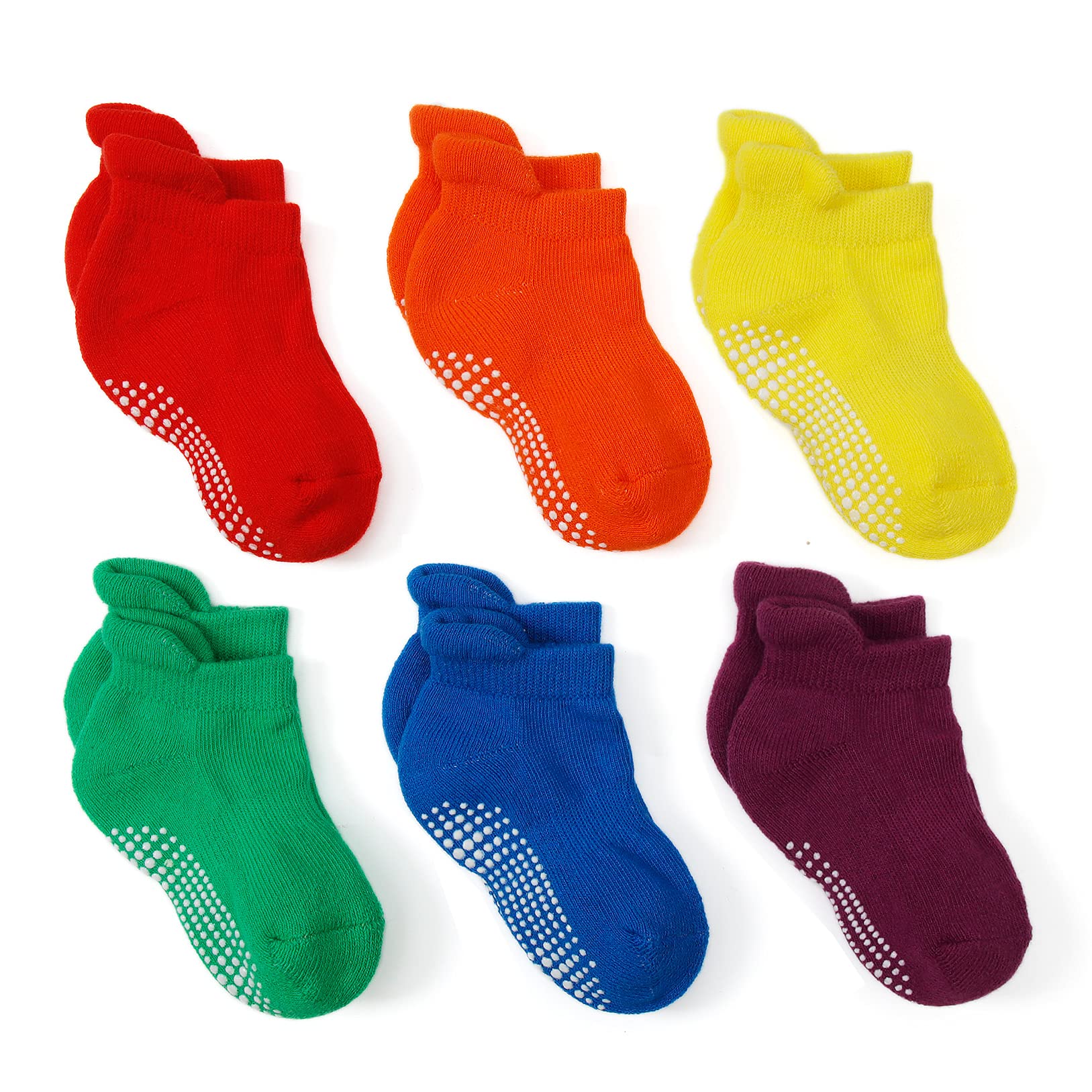 Epeius Unisex-Baby Non-Skid Socks Cotton Half Cushion Grip Ankle Socks Infants and Toddlers 6 Pair Pack