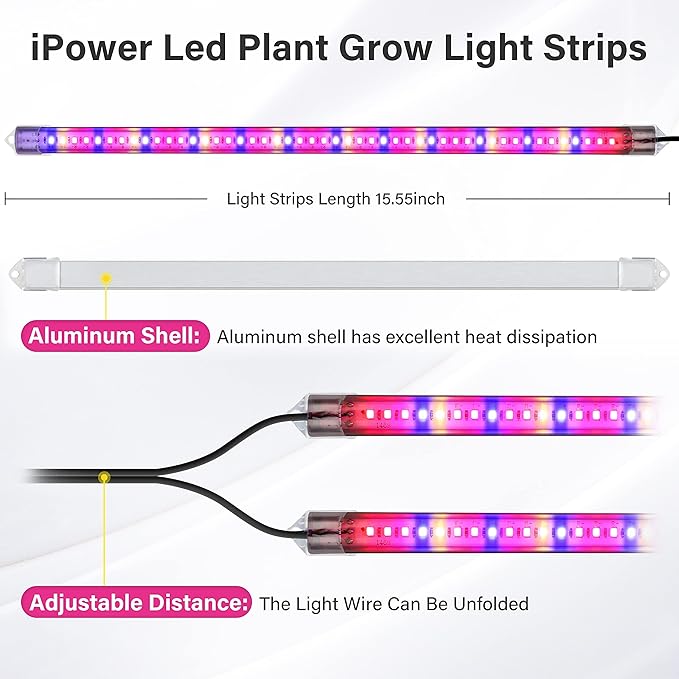 iPower iPower Plant Grow Light Strips 96 LEDs for Indoor Plants, Auto ON & Off Timer and Multi-Dimmable Levels photo 2