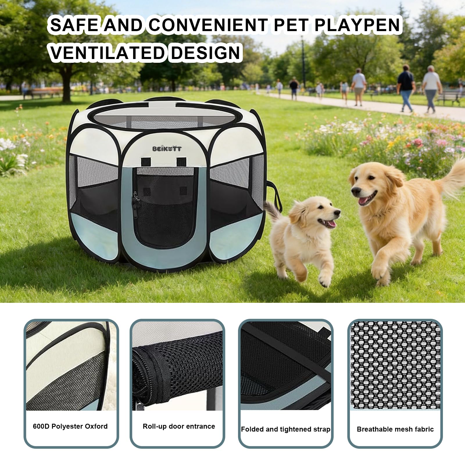 Corralito plegable para mascotas, tienda de campaña portátil para cachorros, perros, gatos, conejos, tienda de campaña para perros con cubierta de malla extraíble para viajes, uso en