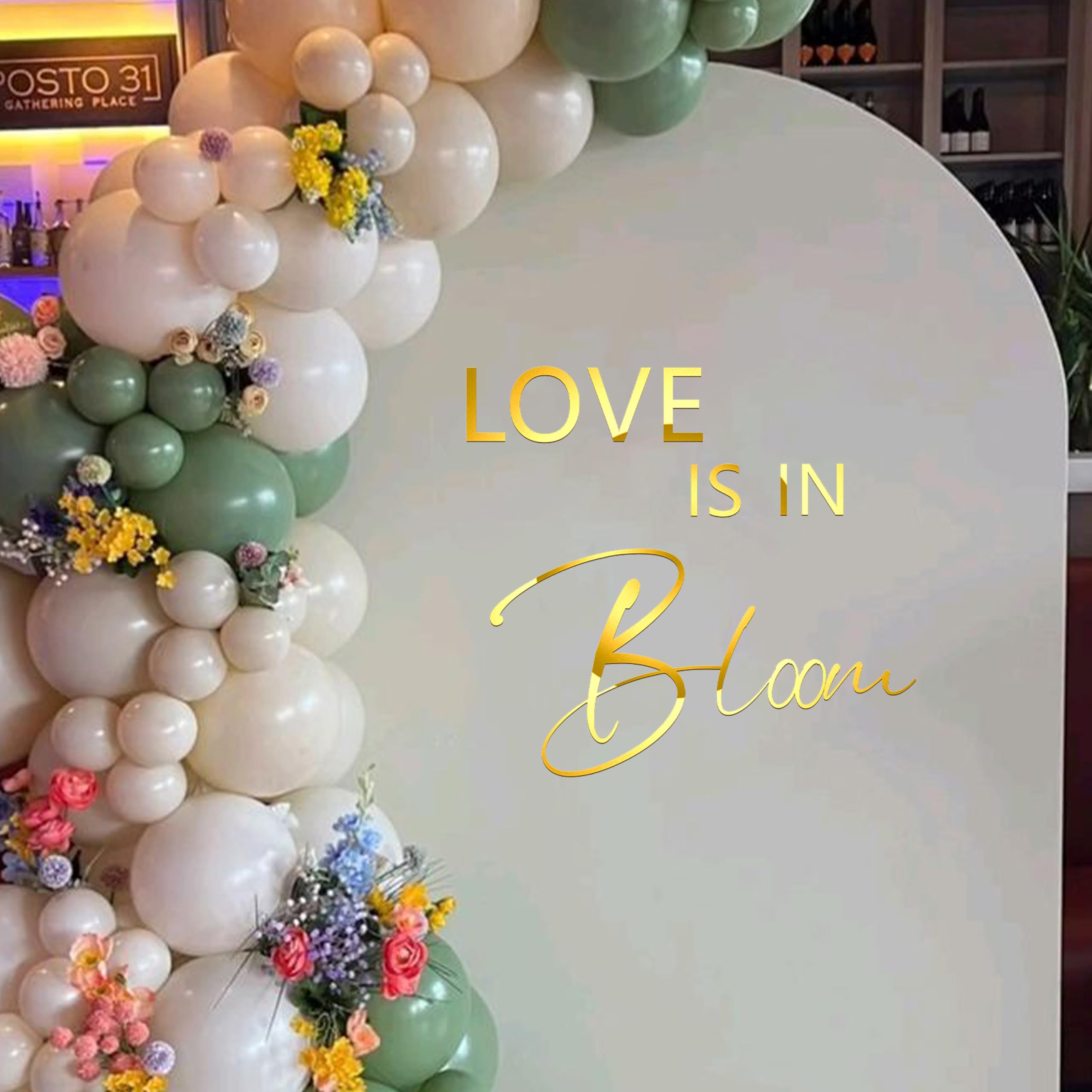 CANTLY Love is in Bloom Decal - Bridal Shower Party Decoration Supplies, Bride-to-Be, Wedding, Bachelorette Party Wall Sticker, Gold Sign Bloom Decal