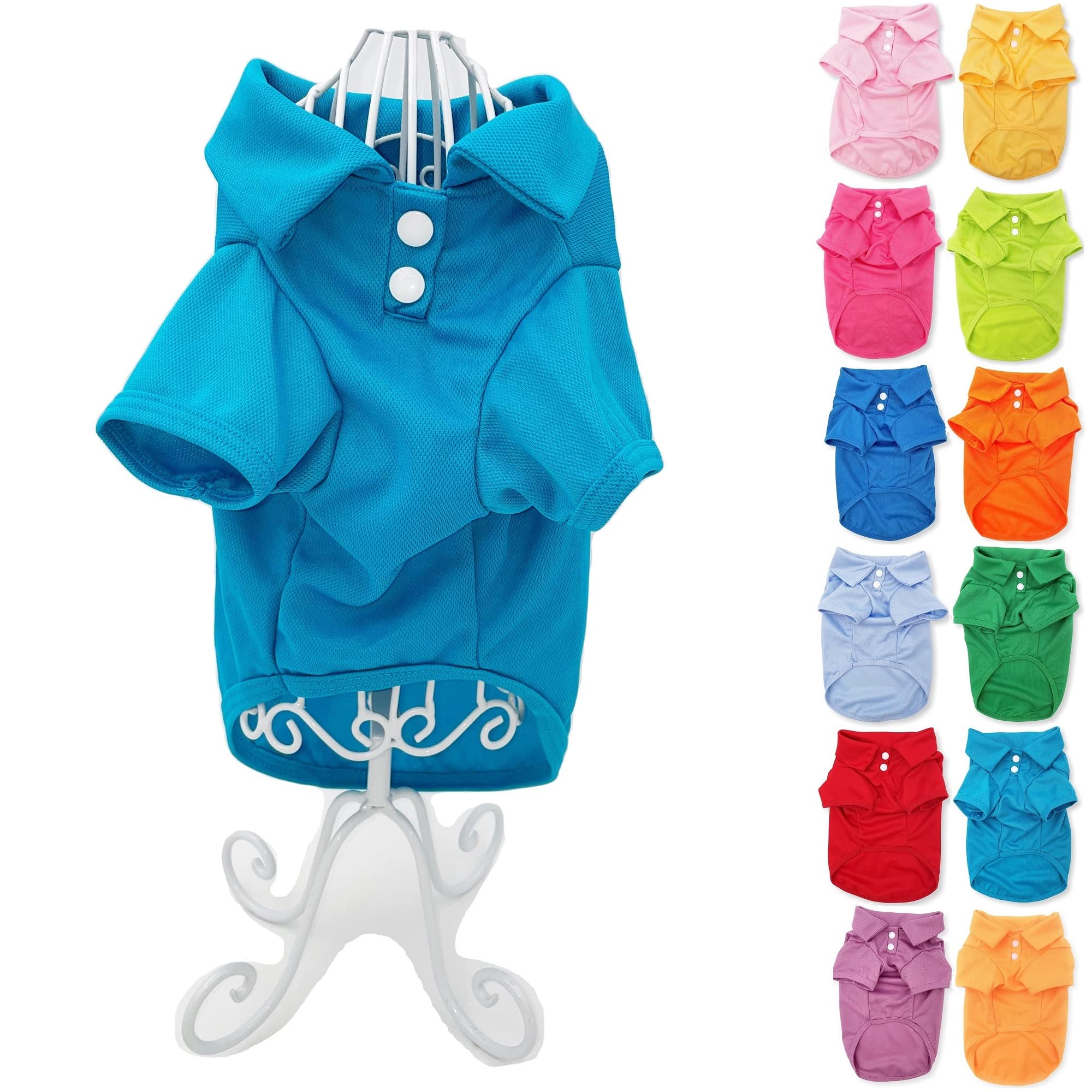 Cute Puppy Cat Dog Polo Shirt T-Shirt Solid Clothes Apparel for Small Pet (XXS: Length - 8", Blue Teal)