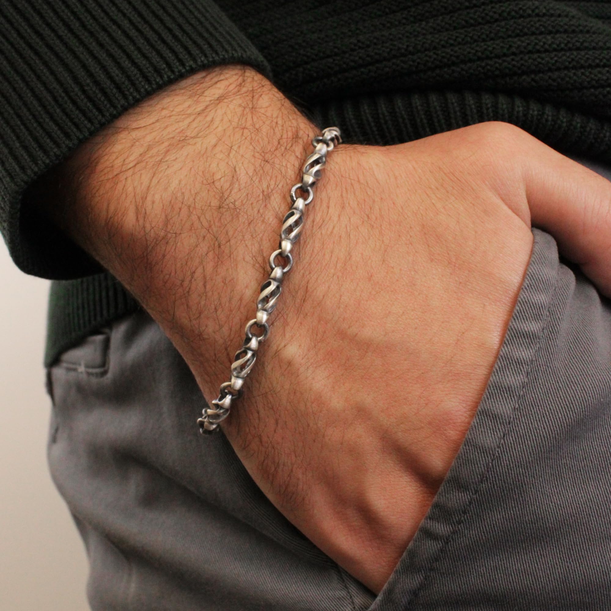 Sakrami Bracciale in Argento 925 Vertigo Brunito Bracciale per Uomo, Ragazzo + Confezione Regalo Personalizzata - Braccialetto per Compleanno, Anniversario, Laurea,Regalo di Natale