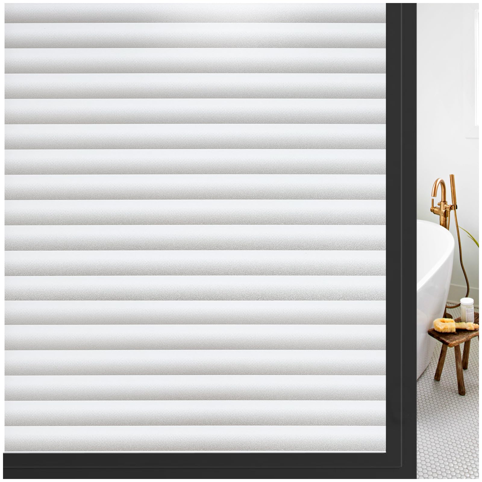 rabbitgoo blickdichte Fensterfolie Sichtschutzfolie Fenster Milchglasfolie Selbstklebend Folie Klebefolie für Bad Duschwand Streifen Jalousette 44.5 x 400 cm