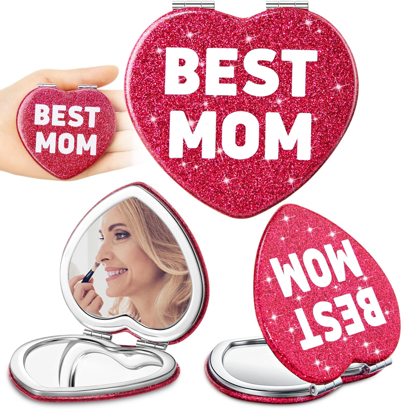 Geelin 3 Pcs Mother's Day Heart Compact Mirror Gifts for Mom from Daughter Son, Personalized Sentimental Birthday Gift for Best Mom Mama Mother in Law