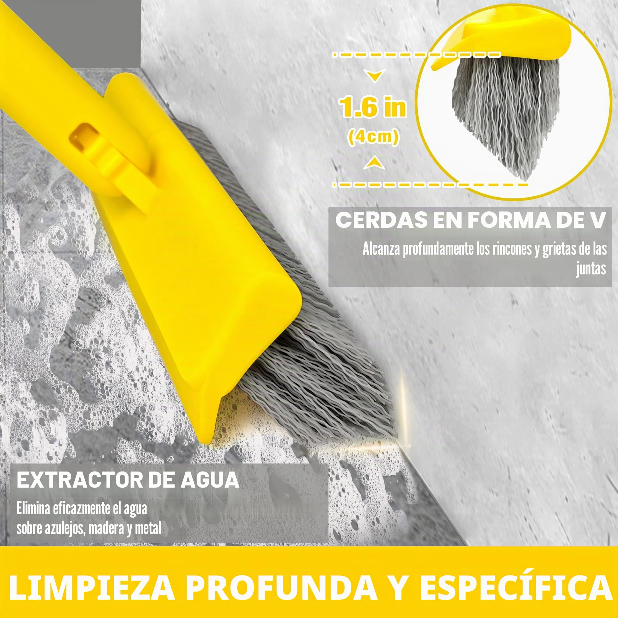 2 en 1 Cepillo de lechada con 127CM Mango Largo, Giratorio Cepillo de Limpieza de lechada en Forma de V Grout Line Scrubber, 180 °Rotatable Ducha Azulejos Scrub con cerdas duras