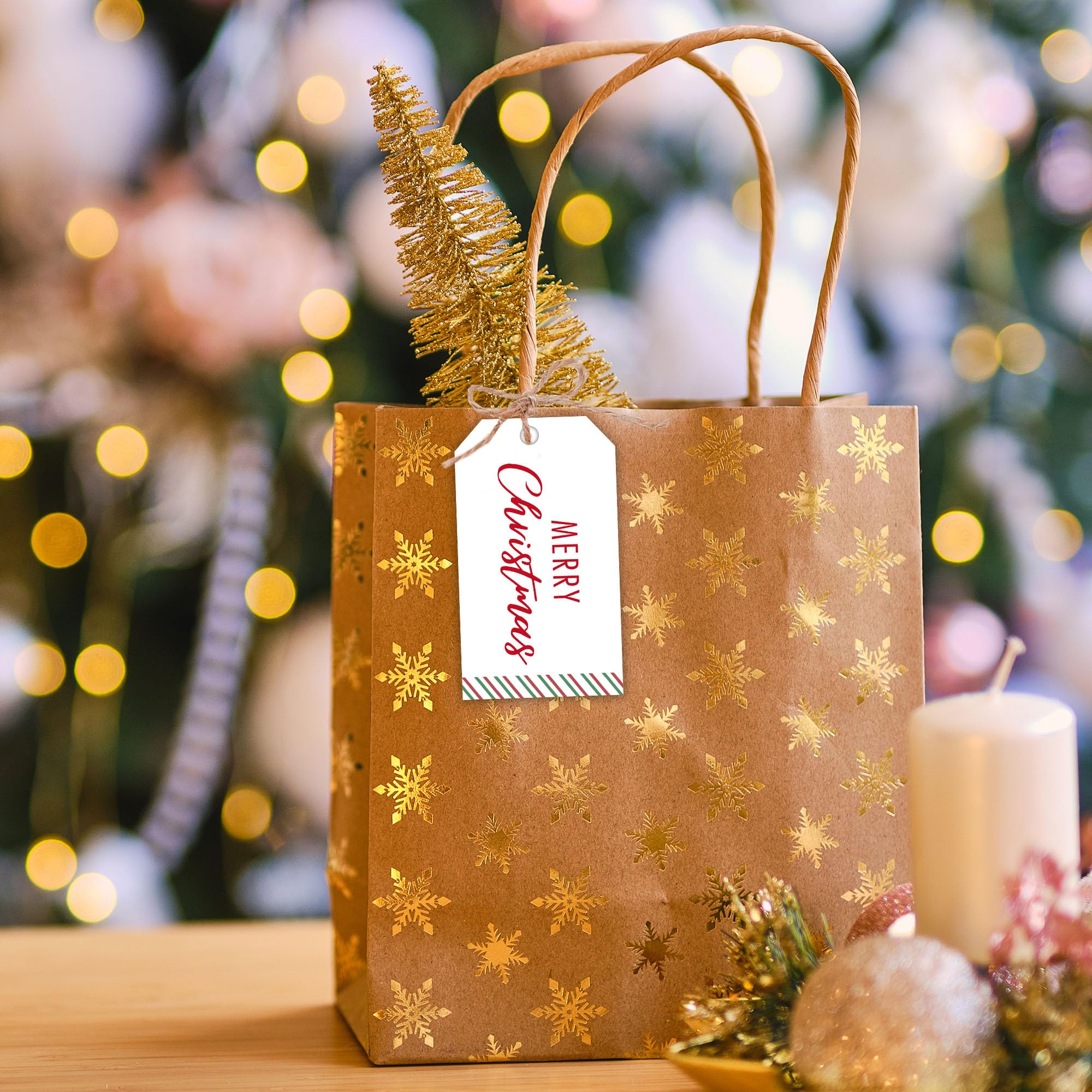 C08 Weihnachts-Geschenk-Etiketten mit Schnur, 5,1 x 8,9 cm, weiß, minimalistische Weihnachts-Geschenkanhänger, 50 Stück