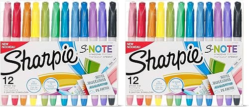 Sharpie S-Note - Marcadores creativos, resaltadores, colores surtidos, punta de cincel, 12 unidades, paquete de 2