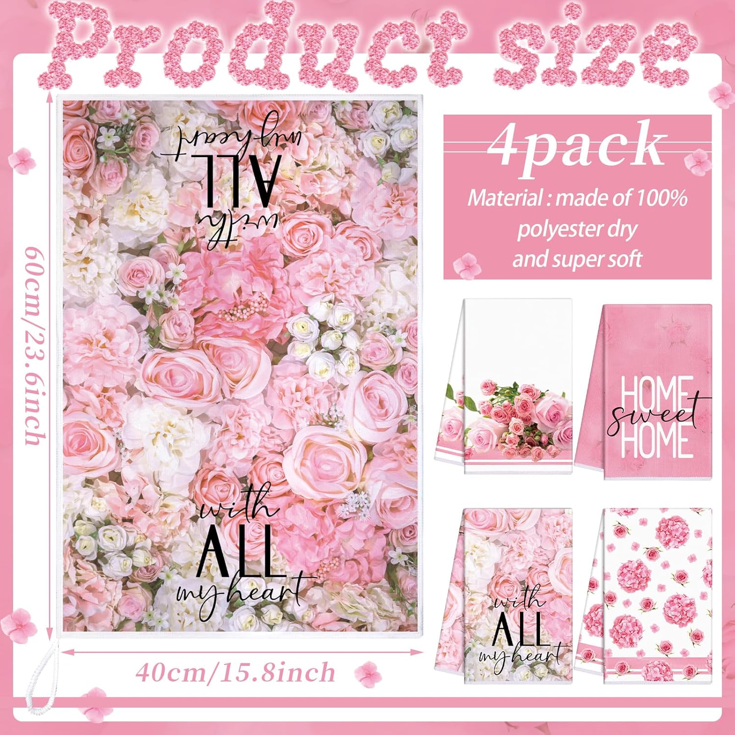 Leinuosen 8 Pcs Pink Rose Kitchen Towels and Dishcloths Sets Oven Mitts and Pot Holders Sets Absorbent Kitchen Gloves Potholders Heat Resistant for Chef Baking Cooking - Image 3