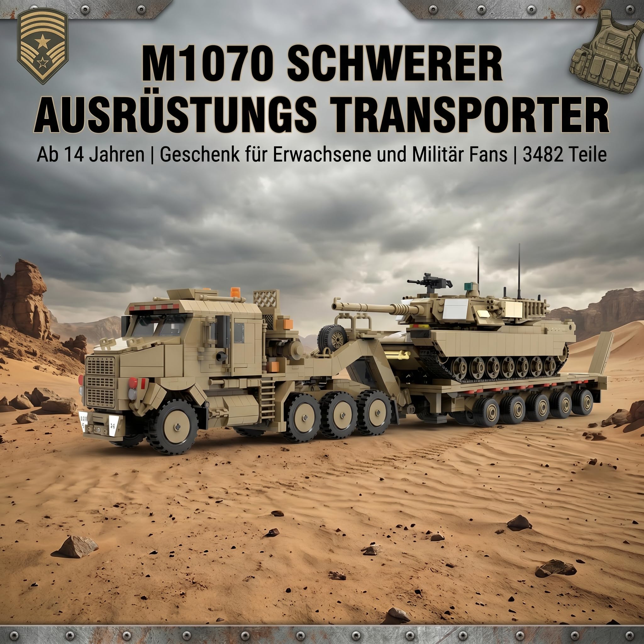 Klemmbausteine Panzer und Transportfahrzeug Set für Erwachsene | 3482 Teile WW2 Militär Modell Geschenkbox | Sammlerstücke Geeignet für Schlafzimmer und Arbeitszimmer