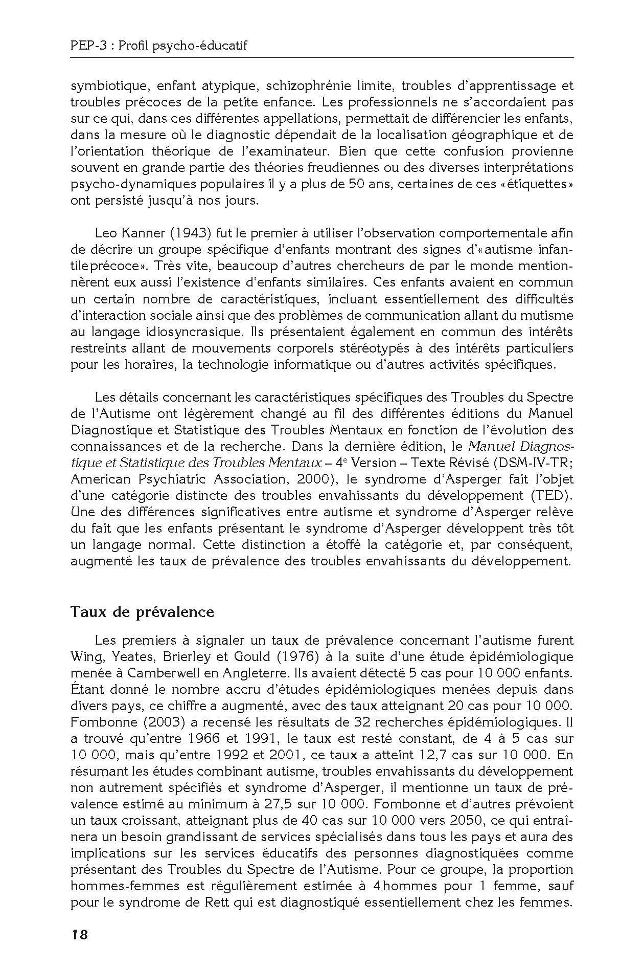 PEP-3 : Profil psycho-éducatif: Évaluation psycho-éducative individualisée de la division TEACCH pour enfants présentant des troubles du spectre de l'autisme