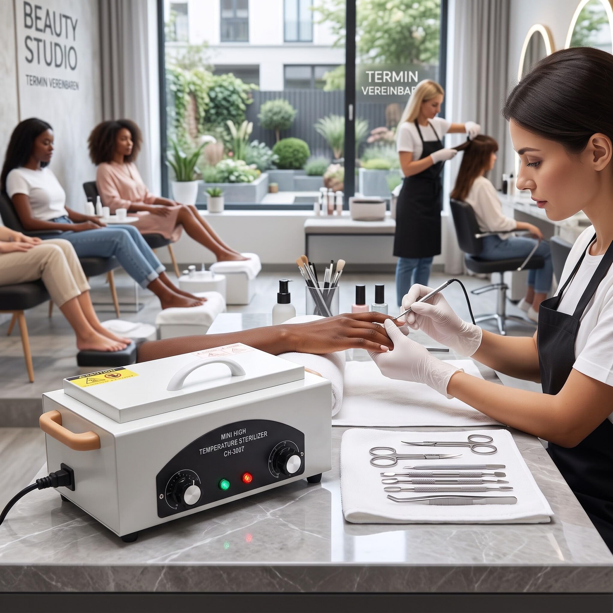 Esterilizador Manicura de Aire Caliente para Manicura y Pedicura, Autoclave Esterilizador Profesional 300W, Temperatura 220℃, con Temporizador