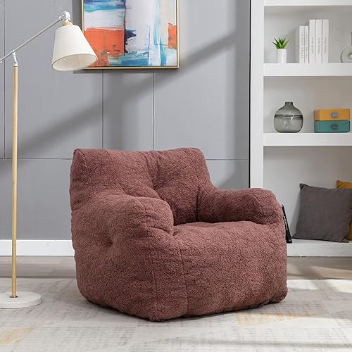 Homtique Puf de espuma suave con tela de peluche para adultos y niños, cómodo sofá perezoso para sala de estar, dormitorio (rojo)