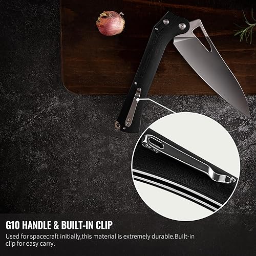 Miniatura 6 de TACRAY Cuchillo de chef de cocina plegable, cuchillo de campamento plegable de 5.49 pulgadas con hoja de acero inoxidable C VG10, mango G10