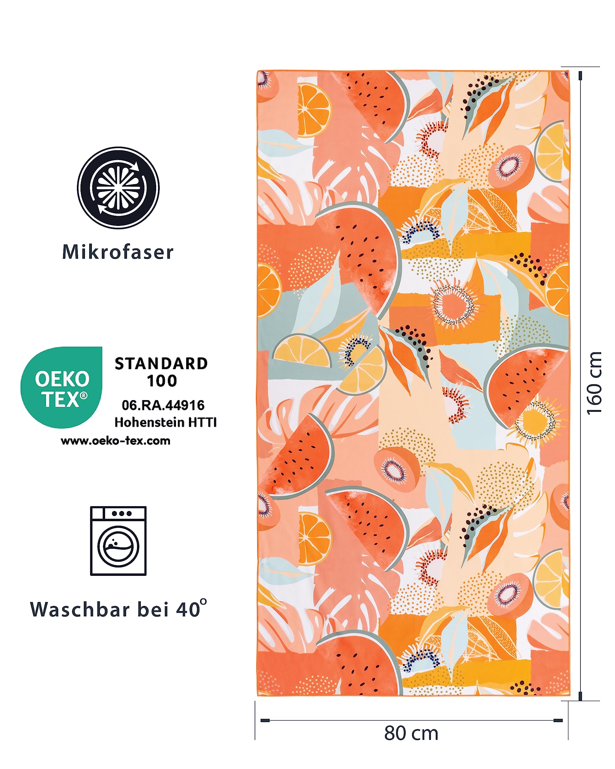 Gräfenstayn Premium Microfiber Beach Towel - 80x160 Cm, Sand-Free, Quick Dry