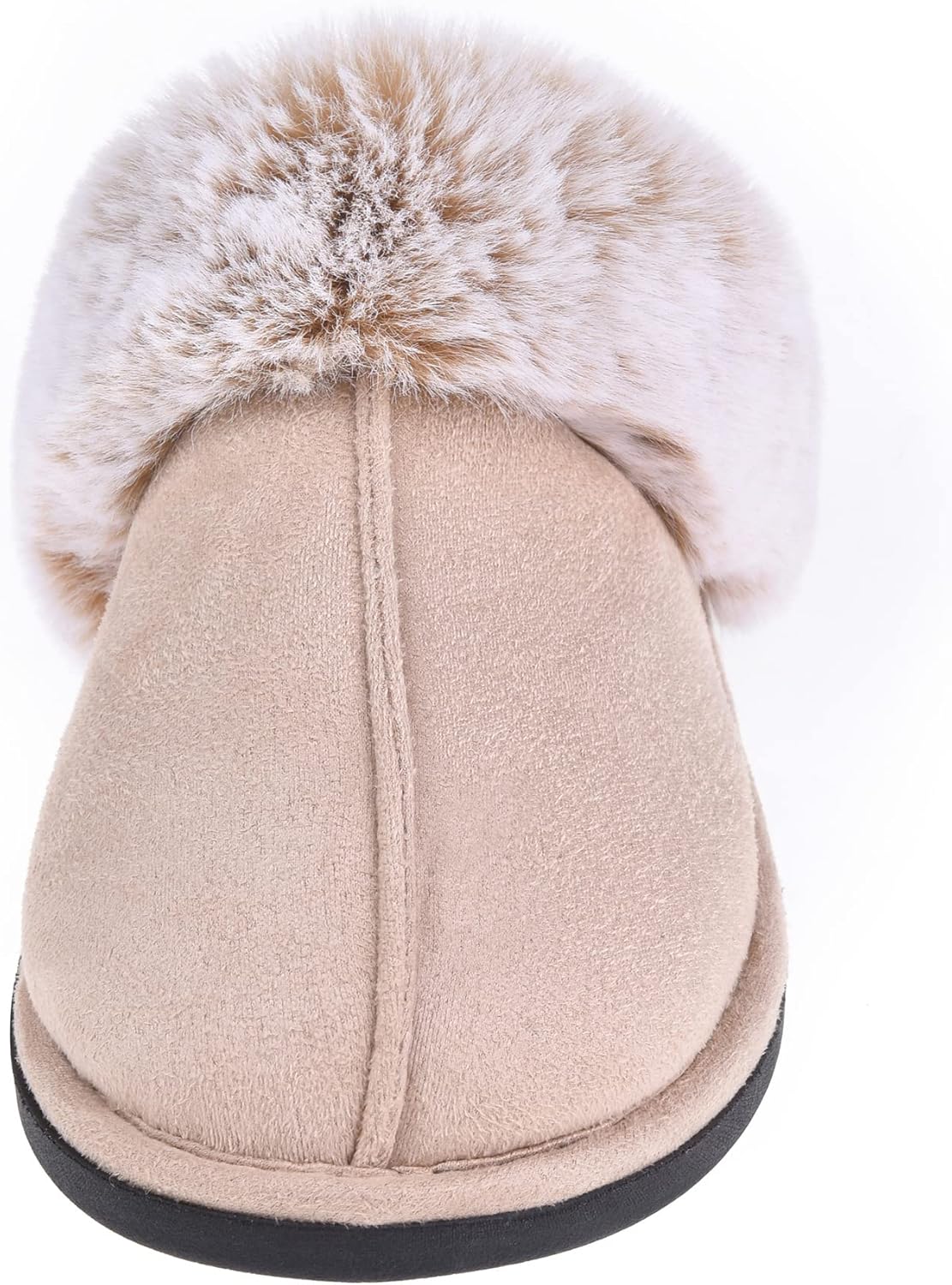 Women's Comfy Faux Fur Scuff Slippers Micro Suede Memory Foam Slip on Fuzzy Slide House Shoes Anti-Skid Sole - Image 6